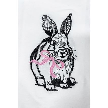 White Bunny Embroidered Bow Graphic Tee