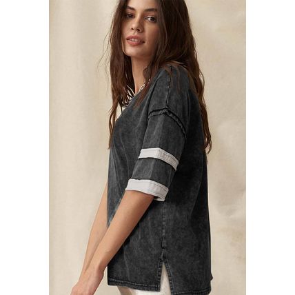 Black Varsity Stripe Half Sleeve Vintage Tee
