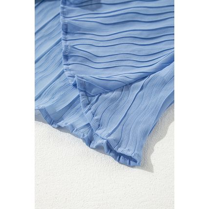 Myosotis Textured Pleated Tied Mock Neck Flowy Tank Top