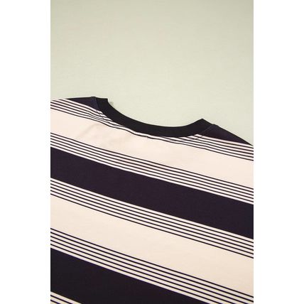 Black Stripe Short Sleeve T Shirt and High Waist Pocketed Shorts Set