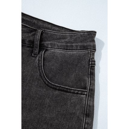 Carbon Grey Raw Hem High Waist Denim Shorts