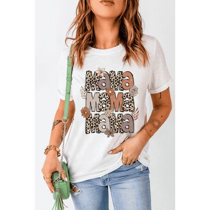 White Floral Leopard MaMa Graphic Mothers Day T Shirt