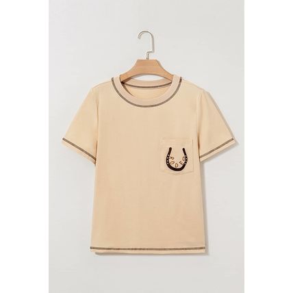 Apricot RODEO Horseshoe Embroidered Patch Pocket T Shirt