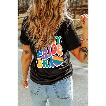 Black Pride Heart Cracking Graphic Detail Cotton Blend T Shirt