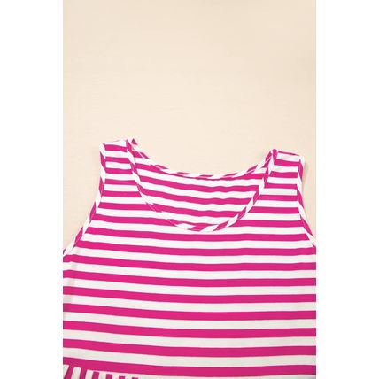 Rose Stripe U Neck Sleeveless Loose Fit Mini Dress