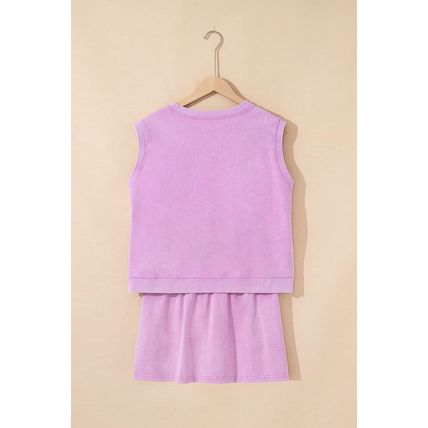 Phalaenopsis 2 Pieces Mineral Wash Cotton Tank Top Lined Split Skirt Set