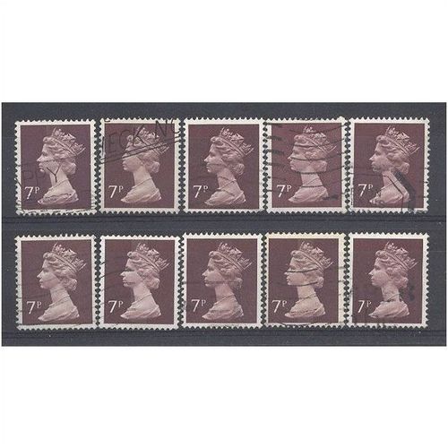 BULK STOCK.7p Purple-Brown x 10.Type Unchecked.Fine Used.nb12k