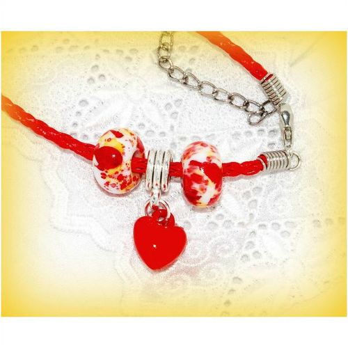Summer Gift Braided Bracelet or Necklace Love Heart Charm Bead Jewellery 1153