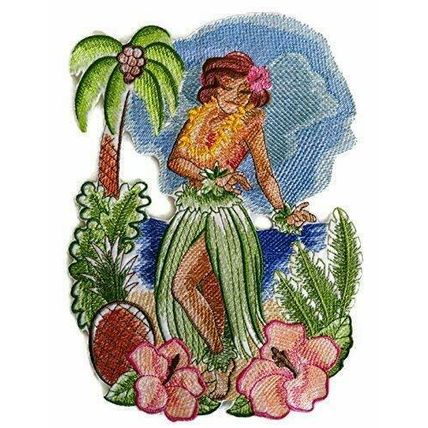 Hawaii Retro Hula Girl Embroidered Iron on/Sew Patch [10"7"]
