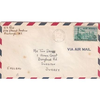 United States 1958 Travis Air Force Base CAL-Surbiton UK Air Mail Cover written