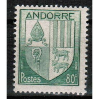 1944 Andorra - Sc# 84 Mint NH - Coat of Arms 80 centimes