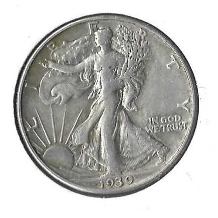 1939-d US Silver Walking Liberty Half Dollar XF/AU