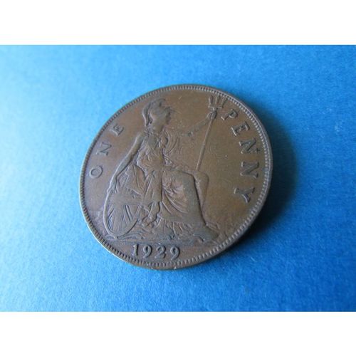 1929 GEORGE V ONE PENNY FREE POST COIN - 2. AS