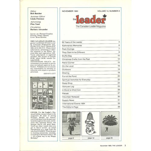 Scouts Canada Leader Magazine November 1983 Vol 14 Num 3 60 Years of the Leader