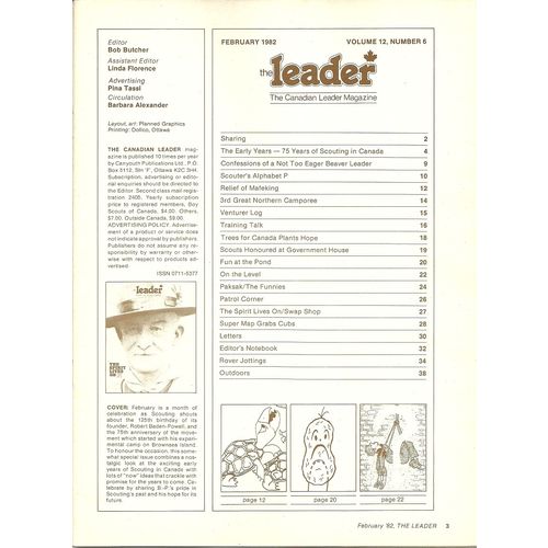 Scouts Canada Leader Magazine February 1982 Volume 12 Number 6 Lord Baden-Powell