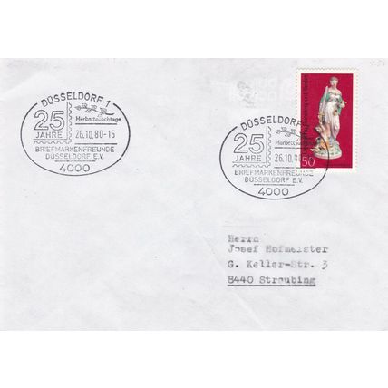 Berlin 1980 Dusseldorf 25th anniv. Stamp Collectors Association cover typed VGC