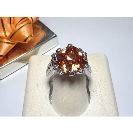 7.0cttw Bold Checkerboard Cushion Cut Orange & Rd CZ Sterling Silver Ring #15579