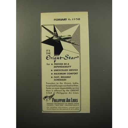1950 Philippine Air Lines Ad - It's the Orient-Star