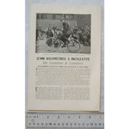 1898 article in French 32,000 kilométres à bicyclette de londres à londres