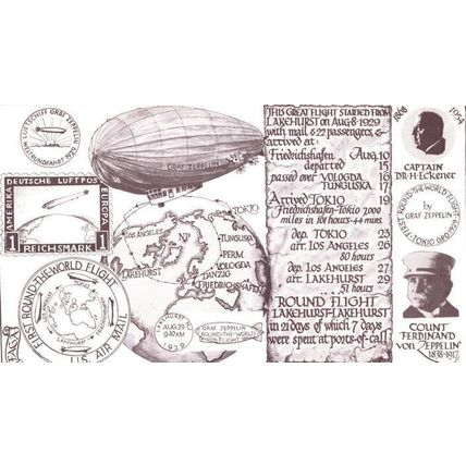 Graf Zeppelin USA Post Mail Airship Captain Globe Map Flight Postcard