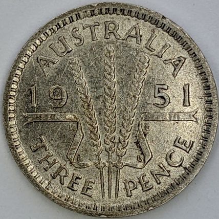 AUSTRALIA 1951 PL Threepence 50% Silver (C - D)
