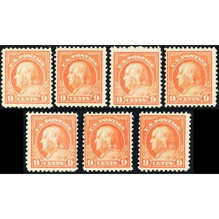 509, Mint NH 9¢ Franklin Seven Fresh Stamps CV $175 - Stuart Katz