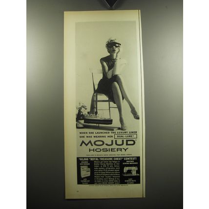 1957 Mojud Hosiery Ad - When she launched the luxury liner she was wearing