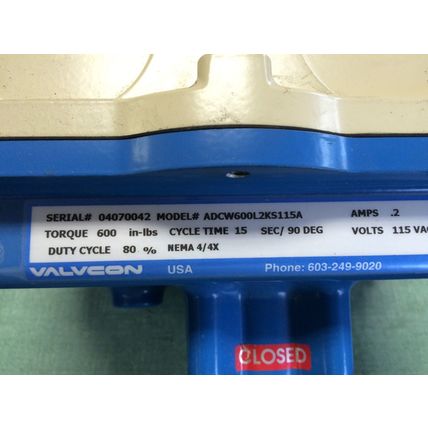 NEW VALVCON ADCW600L2KS115A ACTUATOR, 115 VAC,BO