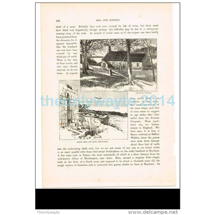 HEYSHAM CHURCH, SAXON ARCH, LANCS, ENGLAND, BOOK ILLUSTRATION, 1882