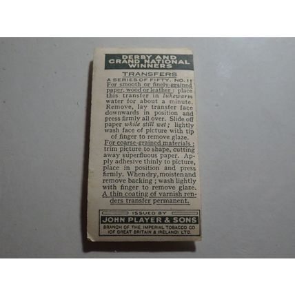 1933 Player's Cigarettes Derby & Grand National Winners (Transfers) # 11 of 50