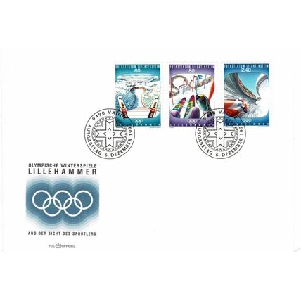 LIECHTENSTEIN 1993 WINTER OLYMPIC GAMES LILLEHAMMER SET OF 3 FIRST DAY COVER