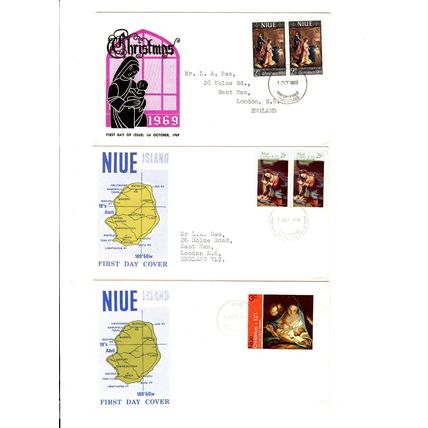 Niue 1969-1972 6 x FDC (First Day Covers) Christmas, Portraits, Arts, etc