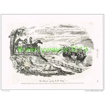HORSES GOING TO THE DOGS, BY GEORGE CRUIKSHANK, Book Illustration c1895