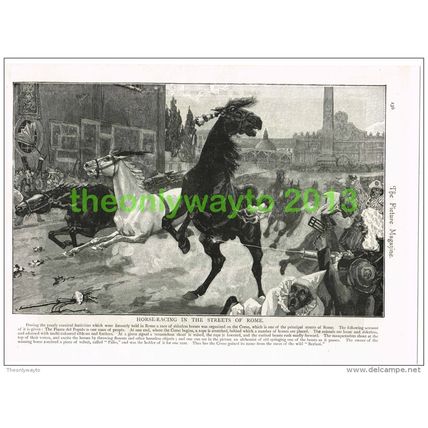 HORSE RACING IN THE STREET OF ROME, Book Illustration c1895