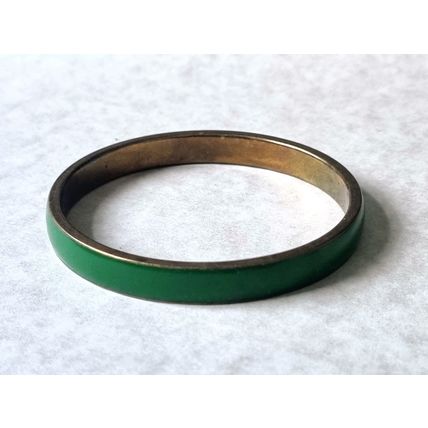 Vintage Brass Bangle, Forest Green Enamel