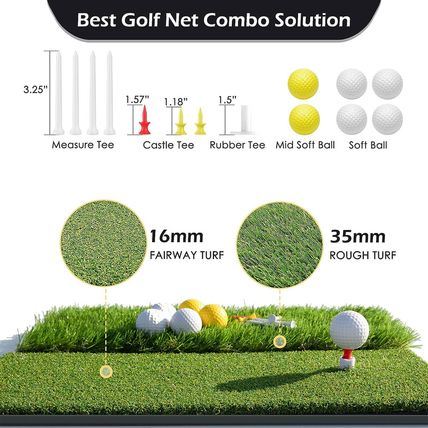 Golf Net, 10X7Ft Heavy Duty Golf Practice Nets with Mat, Target Cloth, 8 Tees, 6