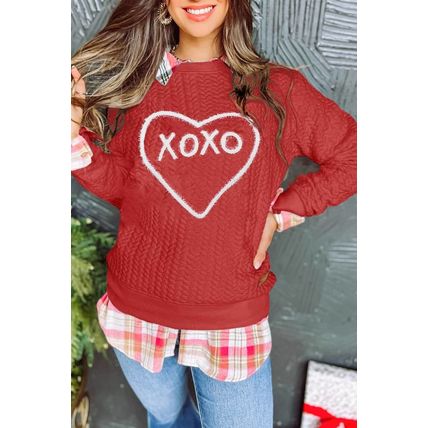 Racing Red Heart XOXO Chenille Embroidered Textured Sweatshirt