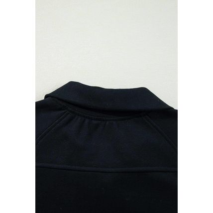 Black Quarter Zip Stand Neck Kangaroo Pocket Sweatshirt
