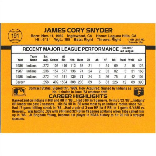 1989 Donruss - #191 - Cory Snyder