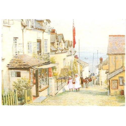 Clovelly, Devon - Post Office - Quinton painting - Medici Society postcard c.80s