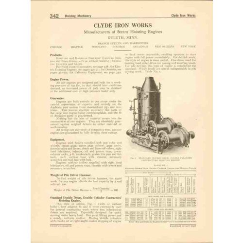clyde iron works inc 1916 steam hoisting engines vintage catalog
