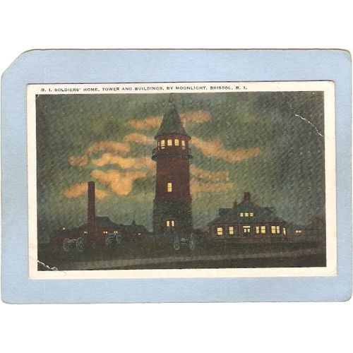 Rhode Island Bristol R I Soldier's Home Tower & Buildings By Moonlight~198
