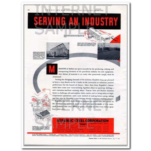 REPUBLIC STEEL CORPORATION 1934 serving an industry vintage ad
