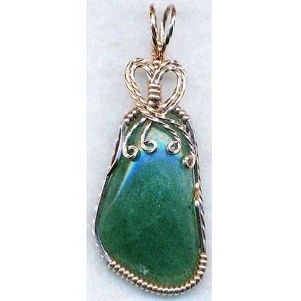 Green Aventurine Copper Wire Wrap Gemstone Pendant 25