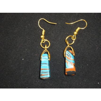Lightweight manmade banded oval black turquoise brown wedge medium earrings