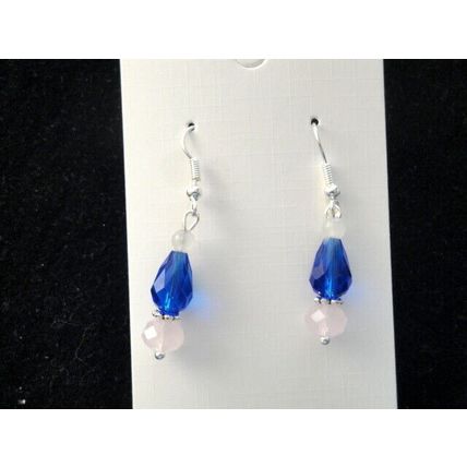 Dark blue cone and pink crystal glass simple drop elegant earrings small petite