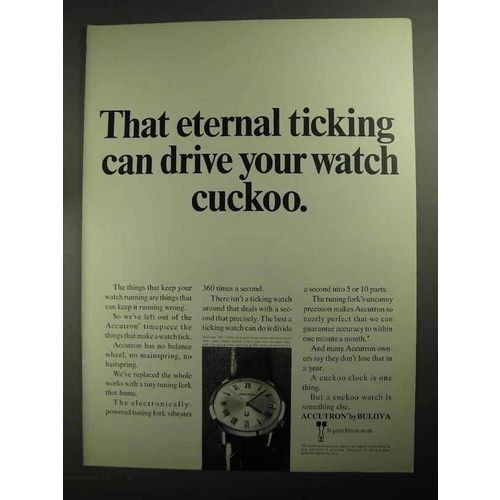 1968 Bulova Accutron Calendar AD Watch Ad - Cuckoo