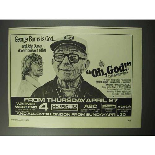 1978 Oh, God Movie Ad - George Burns, John Denver