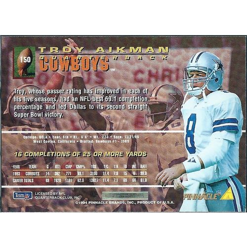 1994 Pinnacle Dallas Cowboys Troy Aikman 150