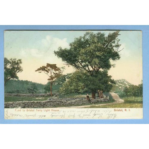 Rhode Island Bristol Road To Bristol Ferry Light House View Tree Lined Win~1124